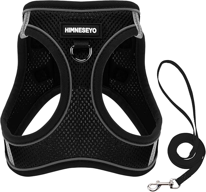 Dog Harness and Leash Set, Dog Harness for Dogs No Pull, No-Chock Step-in Reflective Breathable Lightweight Easy Walk Vest Harnesses with Safety Buckle for Small Medium Dogs, Cats (Black, XS)