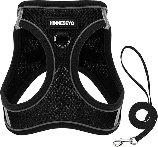 Dog Harness and Leash Set, Dog Harness for Dogs No Pull, No-Chock Step-in Reflective Breathable Lightweight Easy Walk Vest Harnesses with Safety Buckle for Small Medium Dogs, Cats (Black, XS)