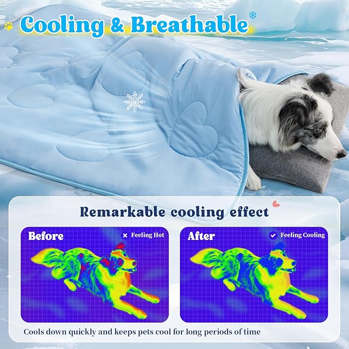 Cooling Blanket for Dogs, Lightweight & Durable Dog Cooling Mat, Q-MAX>0.45 Soft Breathable Pets Comforter for Couch, Bed & Car Essential - Light Blue 25x40 Inches