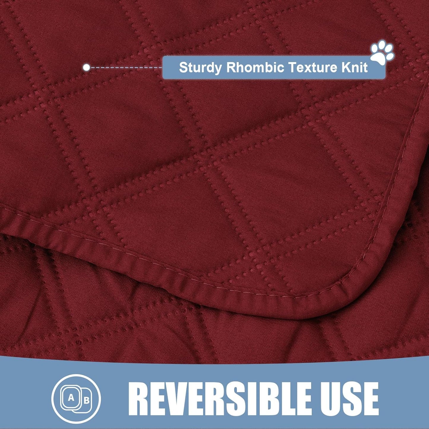 Smiry Waterproof Dog Bed Cover Pet Blanket, Soft Washable Dog Blanket for Furniture Bed Couch Sofa Reversible, Checkered (30"x70", Wine Red/Wine Red)