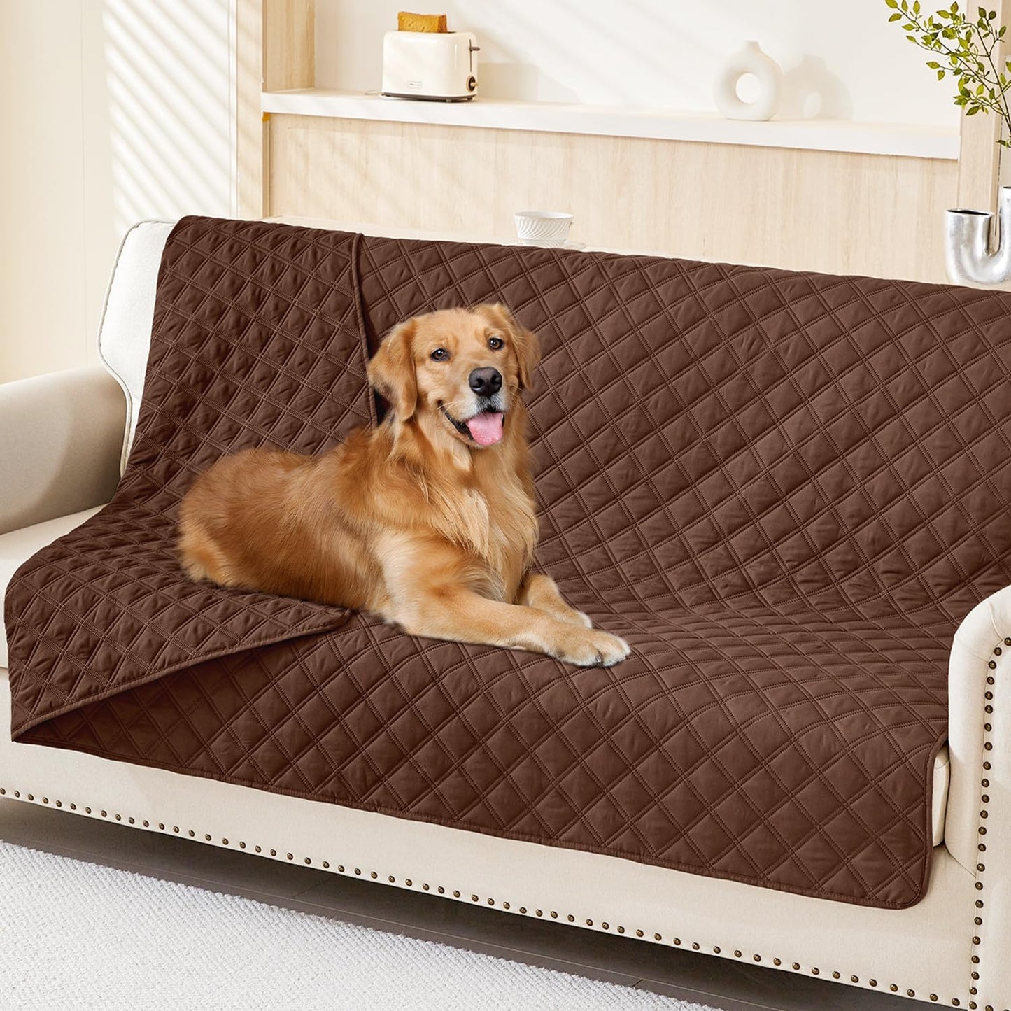 Smiry Waterproof Dog Bed Cover Pet Blanket, Soft Washable Dog Blanket for Furniture Bed Couch Sofa Reversible, Checkered (52"x82", Brown/Brown)