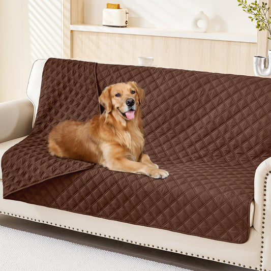 Smiry Waterproof Dog Bed Cover Pet Blanket, Soft Washable Dog Blanket for Furniture Bed Couch Sofa Reversible, Checkered (52"x82", Brown/Brown)