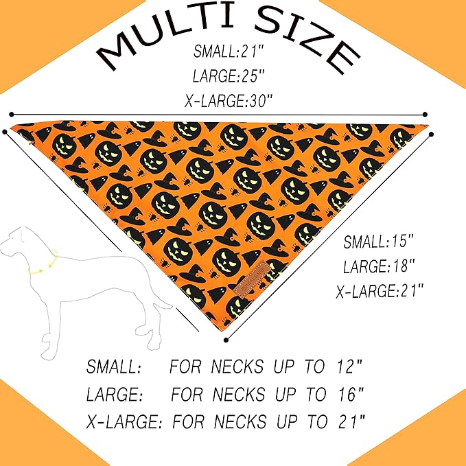Realeaf Halloween Dog Bandanas 2 Pack, Pumpkin and Spider Web Bibs, Triangle Reversible Fall Pet Scarf, Premium Durable Fabric, Adjustable Fit (X-Large)