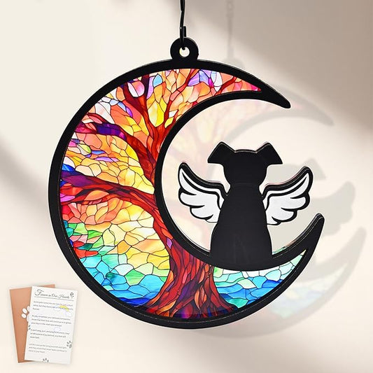 Dog Memorial Gifts for Loss of Dog, 2-Layer DIY Dog Angel Memorial Suncatcher with Sympathy Card, Pet Memorial Gifts for Dogs, Loss of Dog Sympathy Gift (Life Tree)