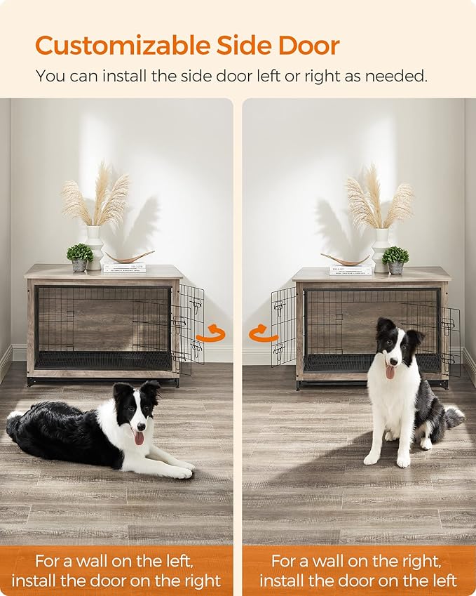 Feandrea Dog Crate Furniture, 38.6" Side End Table, Modern Kennel for Dogs Indoor up to 70 lb, Heavy-Duty Dog Cage with Multi-Purpose Removable Tray, Double-Door Dog House, Greige UPFC003G01