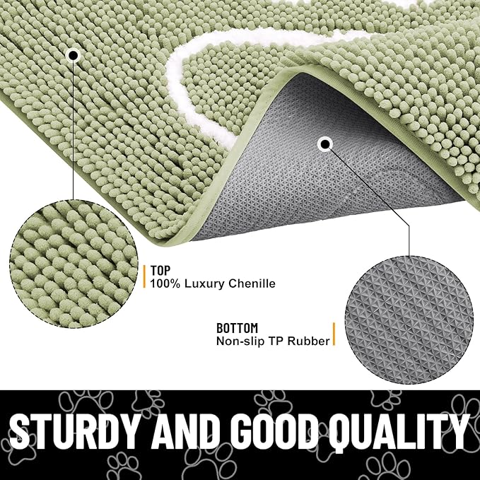 Smiry Dog Door Mat for Muddy Paws, Absorbent Dirt Trapper Non Slip Quick Dry Washable Chenille Mat for Mud Dogs, Entry Rug for Indoor and Outdoor (47x32 Inches, Sage Green)