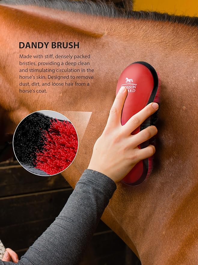 Harrison Howard Horse Grooming Brushes Kit 7 pieces with Organizer Tote Equine Care Series Horse Brush Sets Red