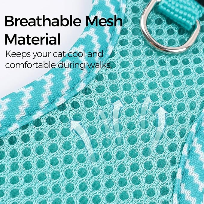 Cat Harness and Leash Escape Proof Large Kitten Harness Ragdoll Cat Vest for Walking Travel, Turquoise, L