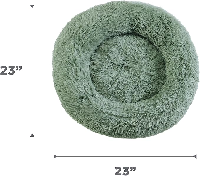 Best Friends by Sheri Original Calming Donut Dog and Cat Bed, Shag Faux Fur, Sage Green, (23in x 23in) - Anxiety Relief for Pets Up to 25 lbs