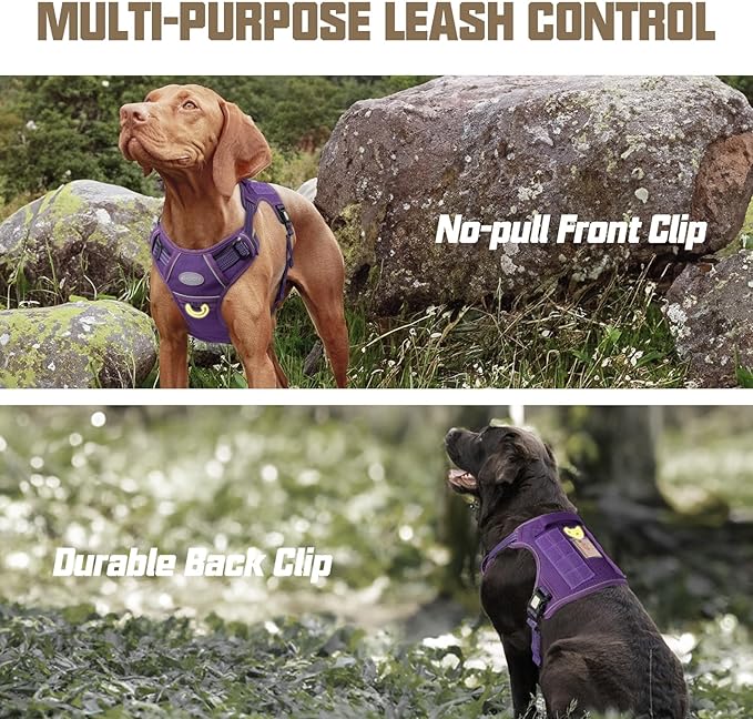 AUROTH Tactical Dog Harness for Large Dogs No Pull Adjustable Pet Harness Reflective K9 Working Training Easy Control Pet Vest Military Service Dog Harnesses Purple S