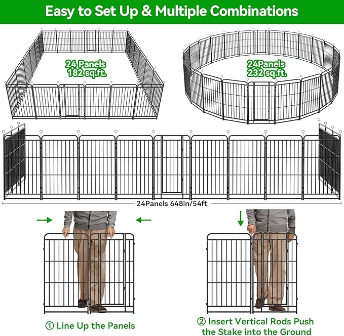 Dog Playpen Outdoor 24 Piece Panels Heavy Duty Dog Fence 40" Height with Thick Pipe Anti-Rust with Doors Portable for RV Camping Yard, Total 54FT, 227 Sq.ft, Snowy Black