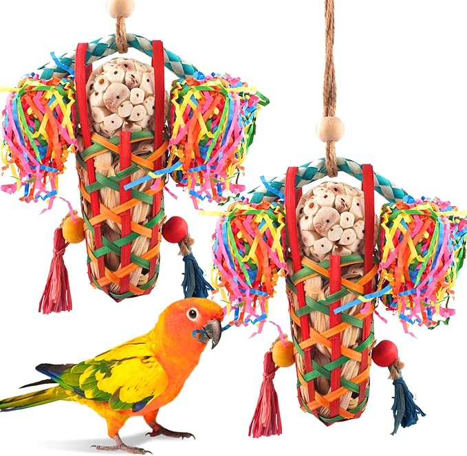 KATUMO Bird Toys Parakeet Toy Cockatiel Shredding Chew Conure Foraging Sola Enrichment for Conure Cockatiel Parakeet Lovebird Small to Medium Birds (2 Pcs)