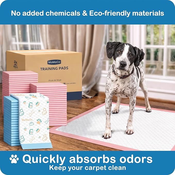 MoMoCo Value Pack Puppy Training Pads 23"x23", 200 Count (Pattern100 + Pink100) – Leak-Proof & Super Absorbent Potty Pads for Small Dogs, Cats & Rabbits