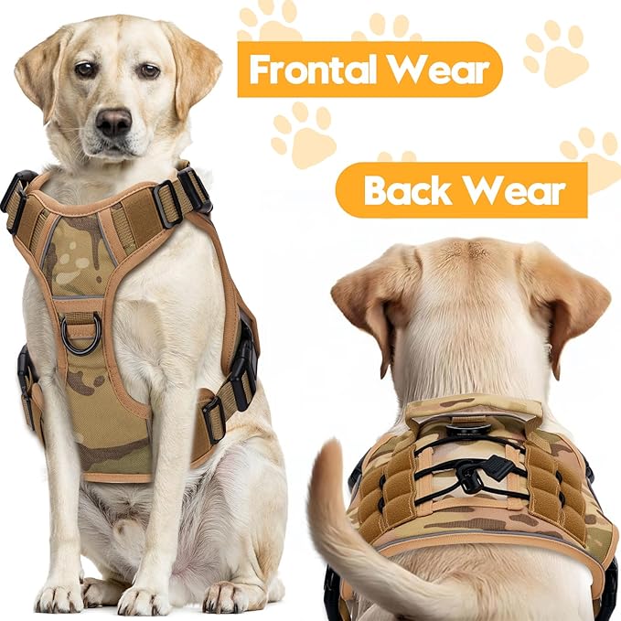 Heavy-Duty Tactical Dog Harness for Large Dogs, No Pull Adjustable Reflective Pet Vest with Molle System, K9 Military-Grade Control for Service Training, Outdoor & 10+ Breeds, Desert Camo, Small