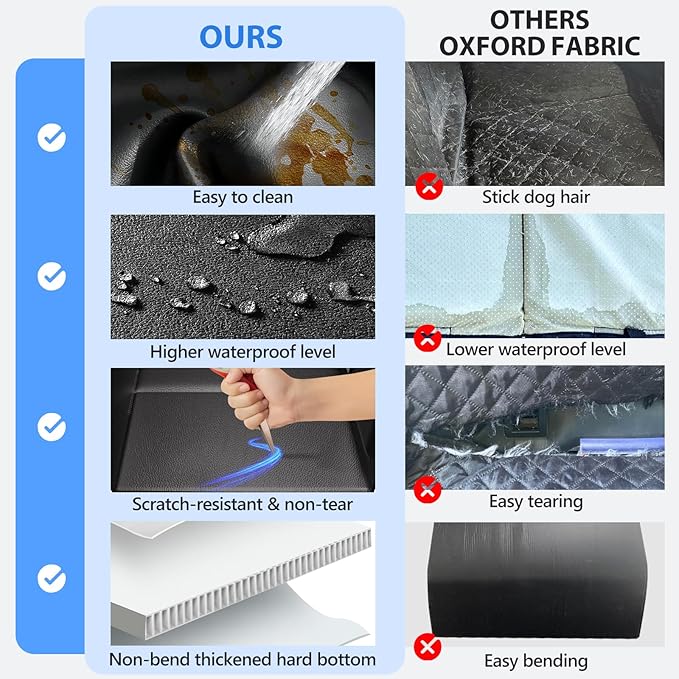 Back Seat Extender for Dogs-Upgraded PU Leather, Hard Bottom Dog Car Seat Cover for Back Seat, Anti-Scratch Backseat Extender for Dogs,Waterproof Dog Hammock for Car, SUV, 420lbs