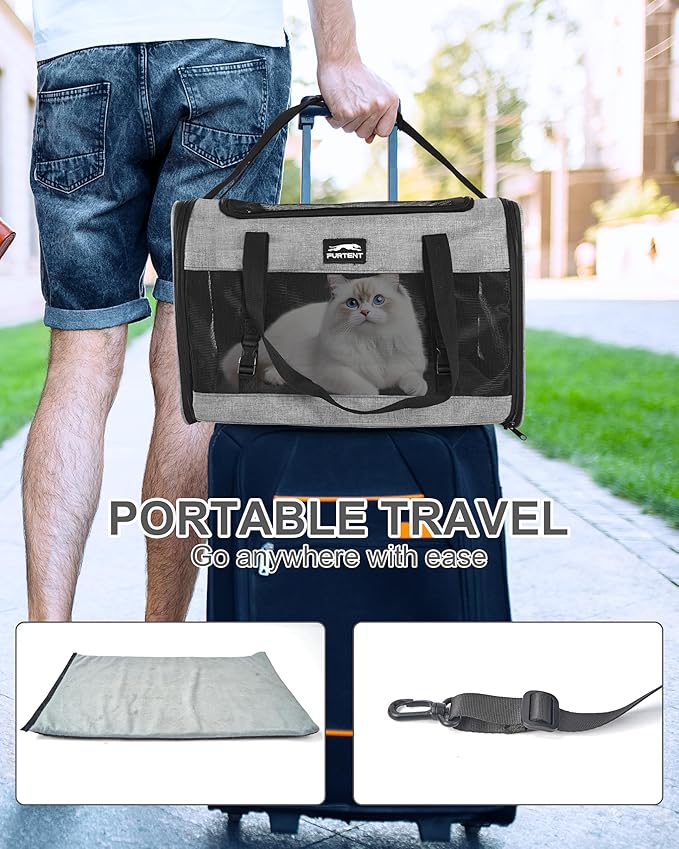 Soft-Sided Large Cat Carrier for 2 Cats, Spacious Foldable Pet Travel Carrier for Large Cats up to 25 Lbs, Double Cat Bag with Shoulder Strap, 20x13x13 Inch, Fits Maine Coon and Small Dogs, Grey