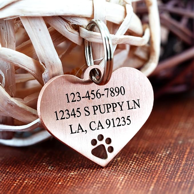 Ultra Joys Dog Tags Personalized for Pets - Hollow Paw Custom Pet ID Tag - Engraved Dog Tag for Small, Large Dogs - Large Heart in Rose
