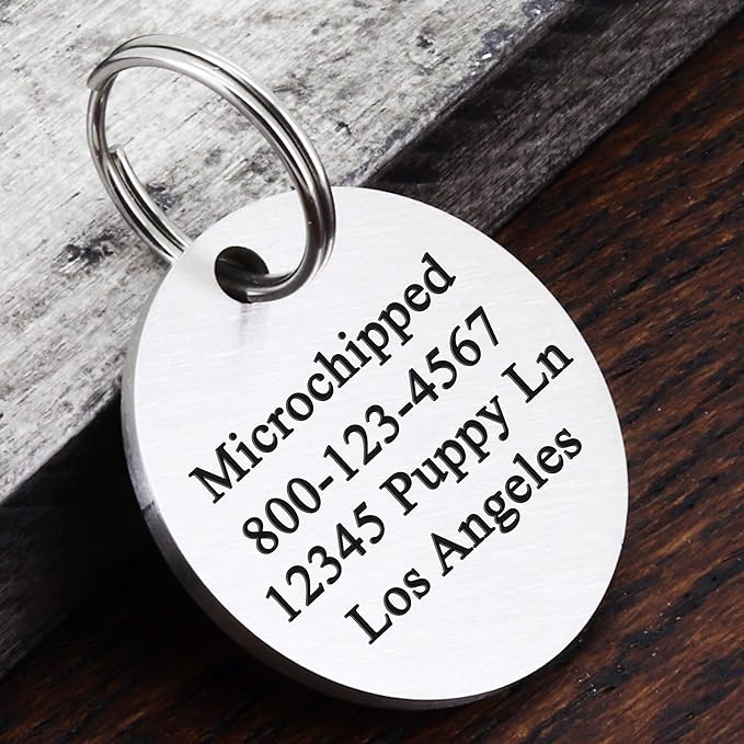 Ultra Joys Stainless Steel Pet ID Tags - Personalized Front and Back Engraving, Customized Dog and Cat Tags, Optional Engraved on Both Sides, Round Mountain on Bottom, Silver Small