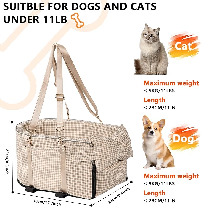 Center Console Dog Car Seat for Small Dog Removable Pet Car Seat with Cushion Board Safety Belt Console Dogs Seats for Mini Pet Puppy Up to 15 Lbs