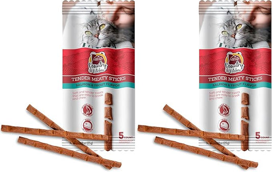 Country Kitchen Salmon & Trout Tender Meaty Sticks Cat Treats, High in Protein, Easy to Break and Chew, 0.88 Oz, 5 Count (Pack of 2)