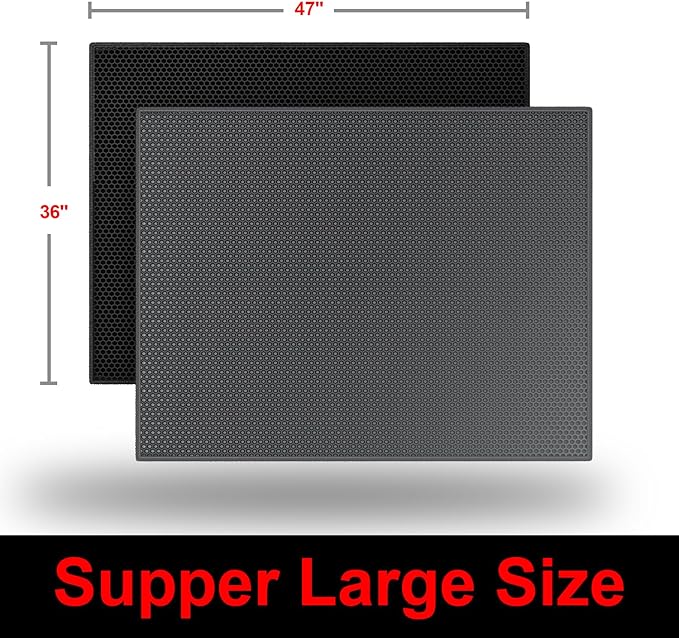 Cat Litter Box Mat: 47"x 36" Waterproof Kitty Cat Litter Trapping Mat, Easy-clean Double-layer Scatter Control Pad Rug(Grey)