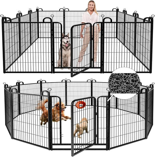 Dog Playpen Outdoor 12 Piece Panels Heavy Duty Dog Fence 40" Height Anti-Rust with Doors Portable for RV Camping Yard, Total 27FT, 58 Sq.ft, Snowy Black