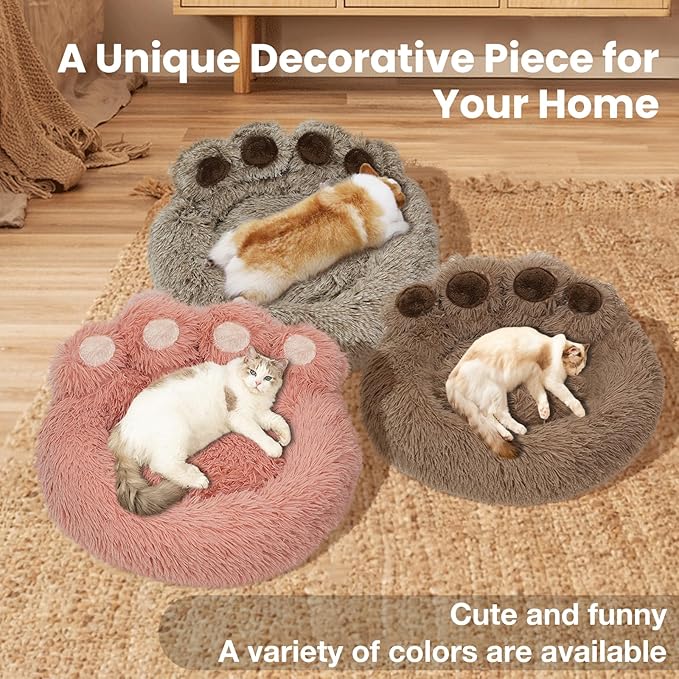 Calming Dog Bed Cat Bed Medium Size Dog - Donut Washable Medium Pet Bed, Warm Kitten Nest 24 inches Anti-Slip Round Fluffy Plush Faux Fur Cat Bed, Fits up to 25 lbs Pets, (Premium Brown)