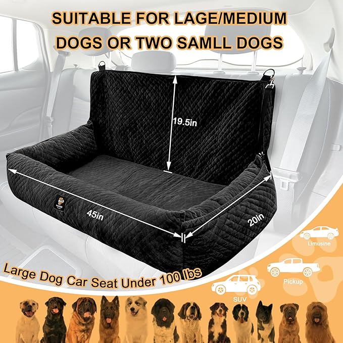 Sephyroth Dog Car Seat for Medium/Large Dogs Under 100LBS,Dog Car Bed Washable Pet Travel Safety Car Seat,Super Soft Safe Removable,Fits for All Cars Back Seat(Black)