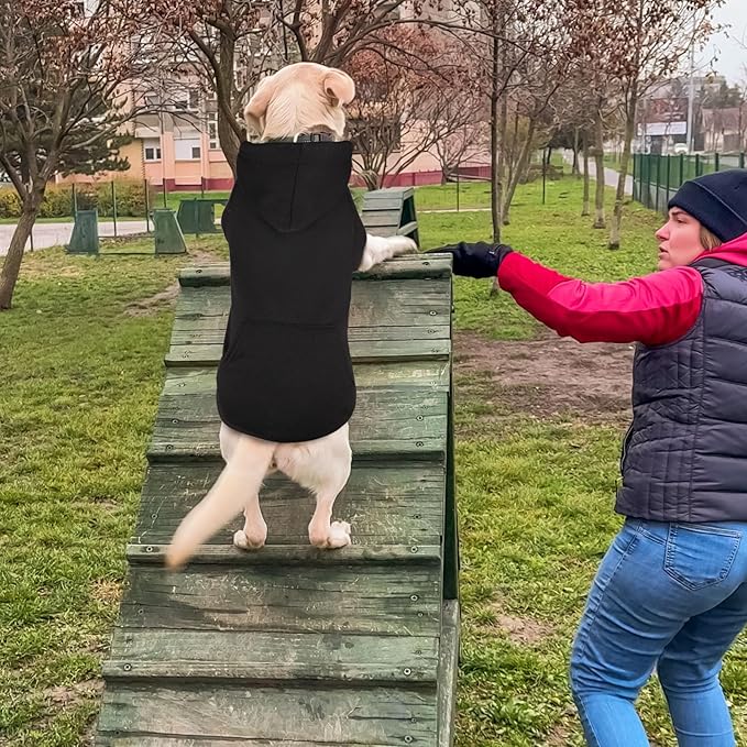 Dog Sweaters,Dog Hoodie,Cozy Fleece Interior Sweatshirt with Hood & Pocket,Leash Hole,Pet Clothes Sweater for Small,Medium,and Large Dogs,Black&2XL