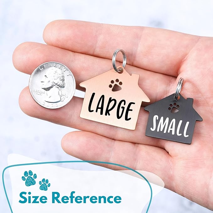 Ultra Joys Dog Tags Personalized for Pets - Hollow Paw Custom Pet ID Tag - Engraved Dog Tag for Small, Large Dogs - Small House in Black