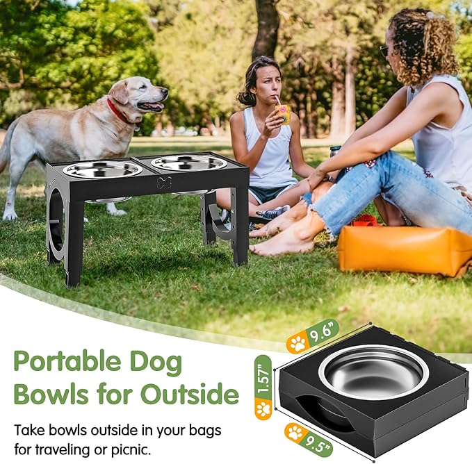 XIAZ Elevated Dog Bowls Large Breed Raised Dogs Bowl Stand Large/Medium Sized Dog 1L Food Water Bowl Stands 5 Heights Adjustable 9/11/12/14in Black Pet Feeder Dish Station