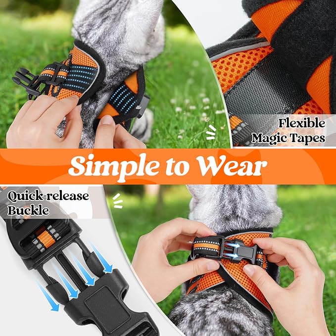 rabbitgoo Cat Harness and Leash Set for Walking Escape Proof, Adjustable Soft Kittens Vest with Reflective Strip for Cats, Comfortable Outdoor Vest,Light Orange,L
