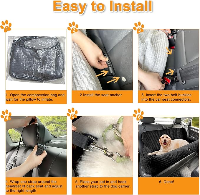 Sephyroth Dog Car Seat for Medium/Large Dogs Under 100LBS,Dog Car Bed Washable Pet Travel Safety Car Seat,Super Soft Safe Removable,Fits for All Cars Back Seat(Black)