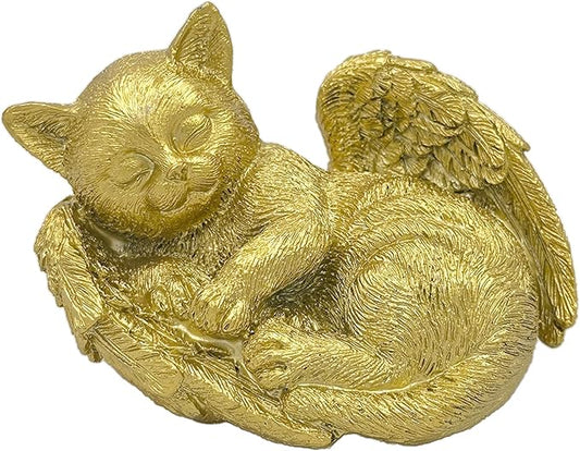 Small Cat Memorial Stone Commemorates Our Lost Fur Baby,Peaceful Sleeping Angel Statue for Garden,Indoor,Pet Grave Markers,and Loss of Cat Sympathy Gift (Gold, Small)