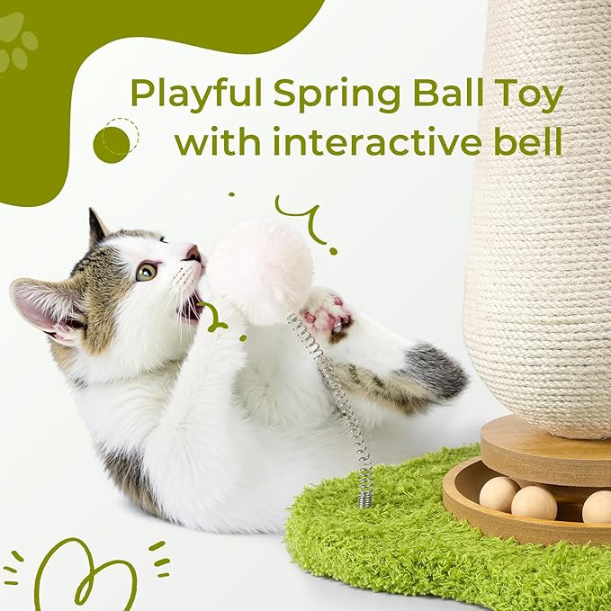 Cat Scratching Post, Mushroom Cat Scratcher with Interactive Ball Track Spring Ball Cat Toys,Durable Cute Sisal Cat Scratchers Post for Indoor Cats Adults Kitten with Stable Base