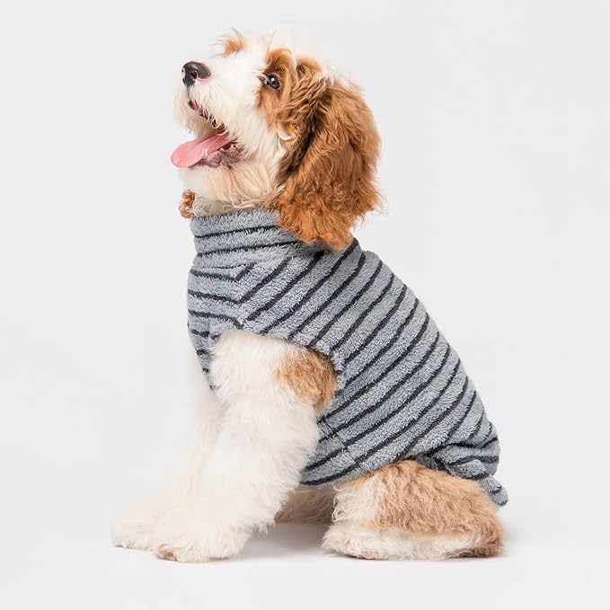 Fitwarm 2 Pack Striped Fleece Dog Sweater, Warm Winter Dog Clothes for Small Dogs Boy Girl, Fuzzy Pet Outfit, Doggy Pullover Jumper, Grey, Navy, XL