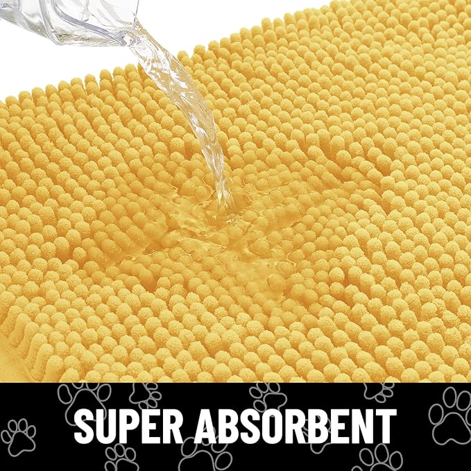 Smiry Dog Door Mat for Muddy Paws, Absorbent Dirt Trapper Non Slip Quick Dry Washable Chenille Mat for Mud Dogs, Entry Rug for Indoor and Outdoor (30x20 Inches, Yellow)
