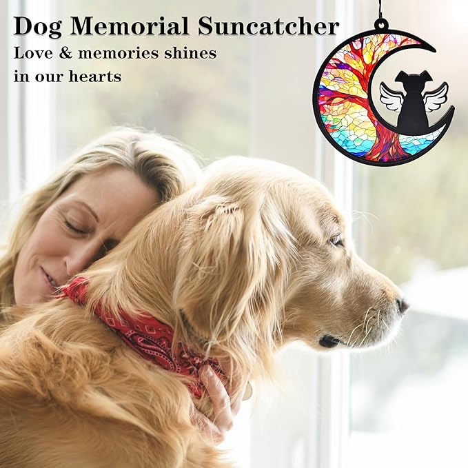 Dog Memorial Gifts for Loss of Dog, 2-Layer DIY Dog Angel Memorial Suncatcher with Sympathy Card, Pet Memorial Gifts for Dogs, Loss of Dog Sympathy Gift (Life Tree)
