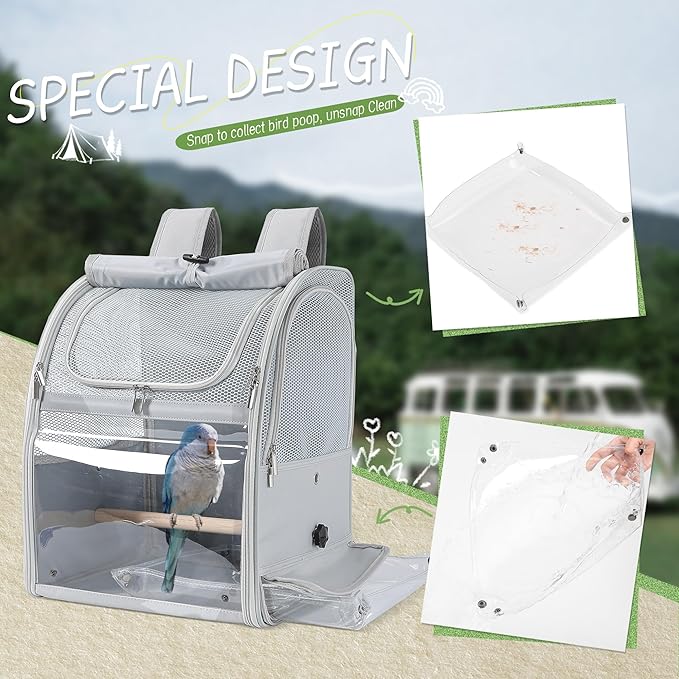 Sanmoncare Bird Carrier Backpack, Water Repellent Fabric Cockatiel Travel Bag with Stand, Lightweight and Portable Travel Cage for Parrot, Bird Travel Carrier