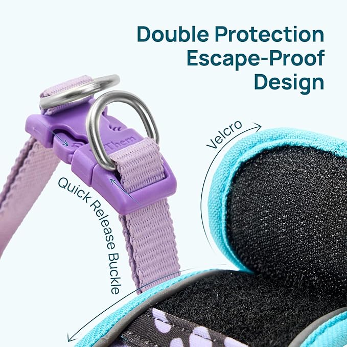 Cat Harness and Leash Set, Step-in Escape Proof Adjustable Vest Harness for Small Medium Large Cats, Lightweight Soft Breathable Reflective Kitten Harness for Walking Travel, Camping(Butterfly, L)