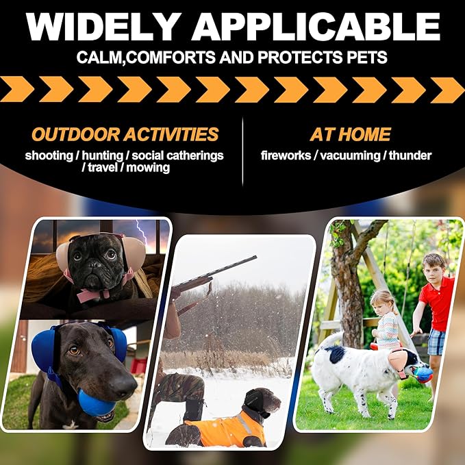 PROHEAR Dog Ear Muffs Hearing Protection for Dogs, NRR 28dB Noise Cancelling Headphones, Easy to Adjust Dog Hearing Protection Earmuffs for Thunder, Hunting, Tourism, Cars, Racing, Large Black