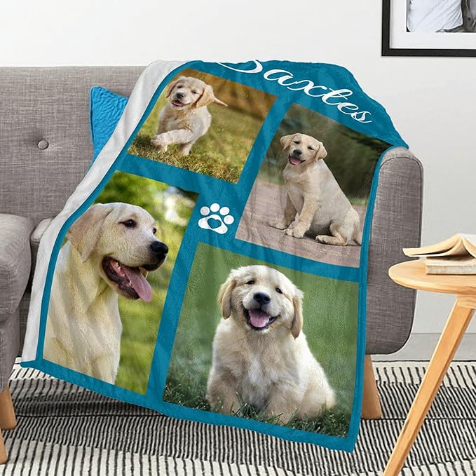 Personalized Blanket with Photo, Pet Gifts for Dogs Lovers, Custom Blanket with Pictures, Dog Memorial Gifts for Loss of Dog, Unique Birthday Gift for Dogs Cats Hamsters