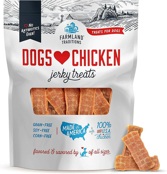 Farmland Traditions Dogs Love Chicken Jerky Dog Treats, Premium Two-Ingredient Dog Jerky with USA-Raised Chicken & No Antibiotics Ever, 3-Pound Bag