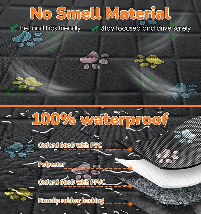 URPOWER Dog Car Seat Cover for Back Seat, Waterproof Dog Hammock for Cars, Trucks and SUVs, 600D Heavy Duty Scratch Proof Nonslip Durable Soft Pet Backseat Protector