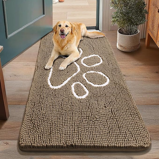 Smiry Dog Door Mat for Muddy Paws, Absorbent Dirt Trapper Non Slip Quick Dry Washable Chenille Mat for Mud Dogs, Entry Rug for Indoor and Outdoor (48x30 Inches, Camel)