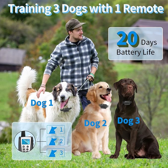 PaiPaitek 2 in 1 Dog Bark Collar and Training Collar - Smart Bark and Shock Collar Combo, Automatic Bark Collar for Large Dog with Remote 3300ft Range & Waterproof