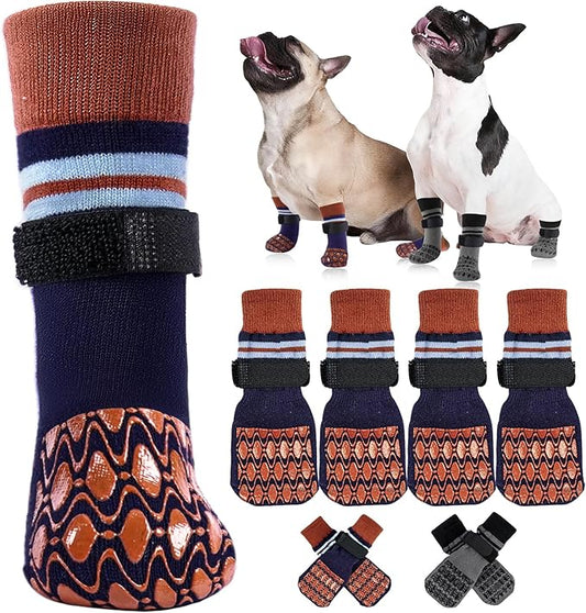 Kuoser Non Slip Dog Socks for Hardwood Floors, 4Pack Anti-Slip Dog Grippy Socks to Prevent Licking Paws, Dogs Booties Paw Protectors with Double-Sided Traction for Small Medium Large Senior Dogs, M