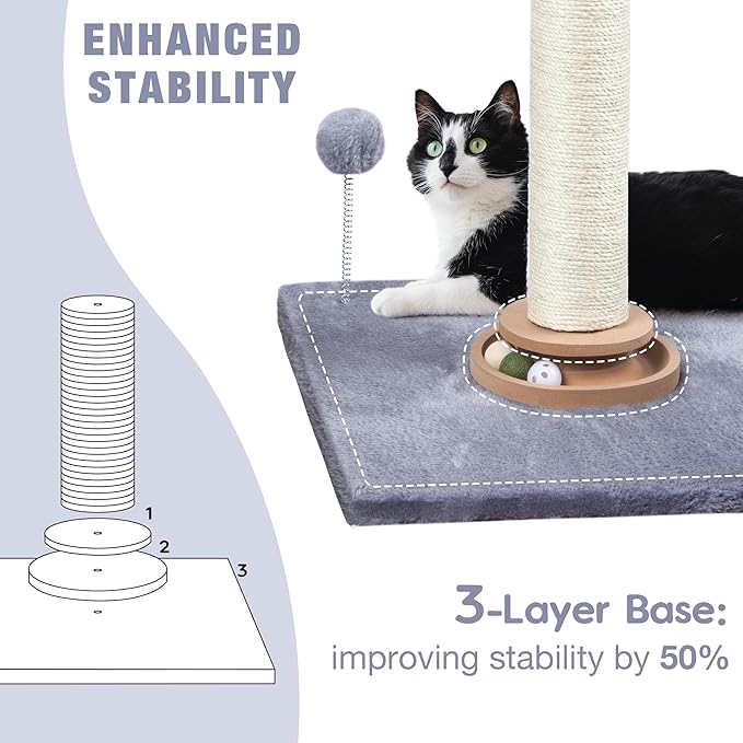 31" Cat Scratching Post Kitten Toys for Indoor Cats, Interactive Cat Scratcher with Catnip Balls, Sisal Scratch Rope for Large Cats, Grey
