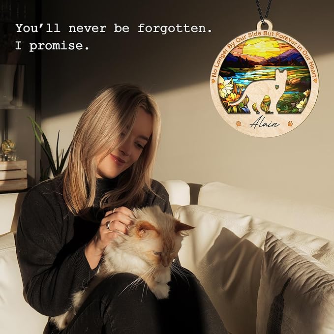 Cat Memorial Ornaments, Christmas Xmas Tree Ornament Window Hanging Car Sympathy Gift for Loss of Pet Bereavement Keepsake Remembrance Gifts for Cat Lovers Holiday Decoration PO235
