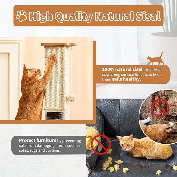 Cat Scratching Post Sisal Scratch Posts for Indoor Cats Adults Tower Cat Scratch Furniture Protector Large Cat Scratcher Kitten Toys Tall 33 Inch